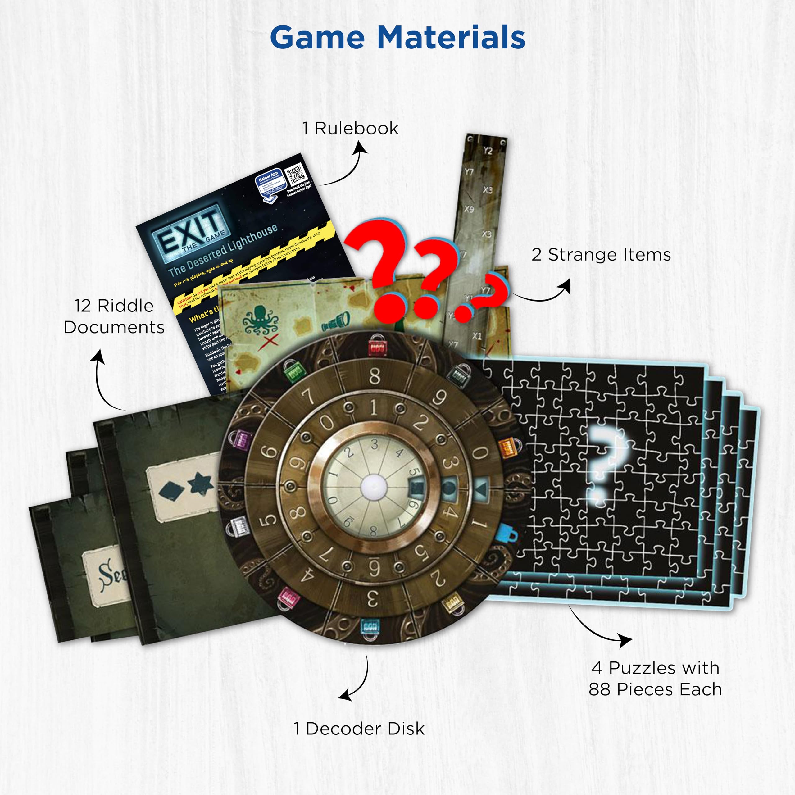 Thames & Kosmos EXIT: Deserted Lighthouse decoder disk accelerates puzzle progression during play.