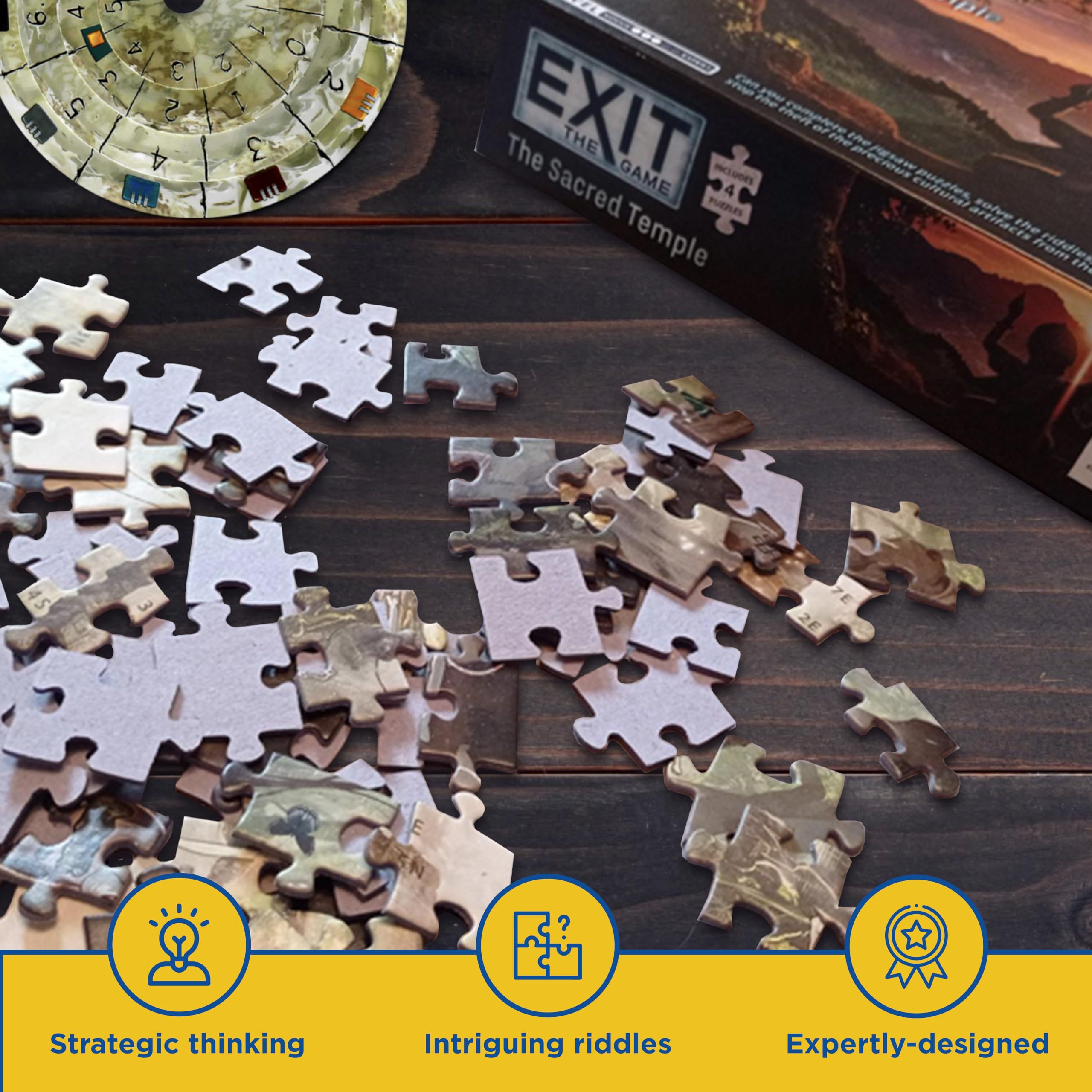 Thames & Kosmos Exit The Sacred Temple box art hints at a one-time puzzle quest