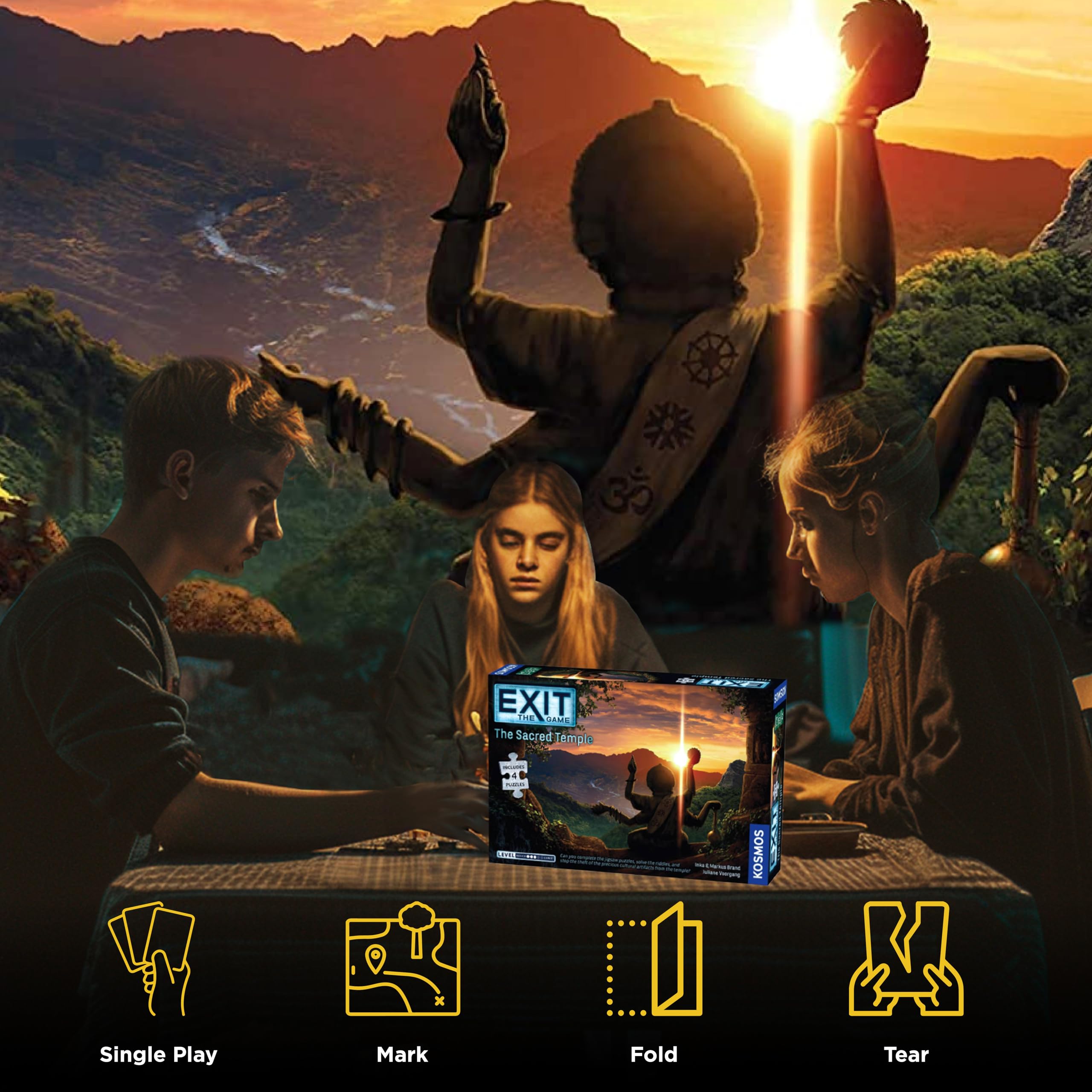 Thames & Kosmos Exit The Sacred Temple clue cards guide your group through challenging riddles