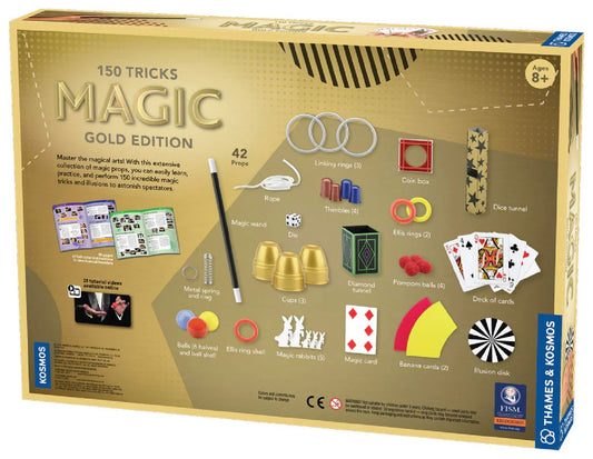 Thames & Kosmos Magic Gold Edition cups and balls demonstrating classic sleight of hand.
