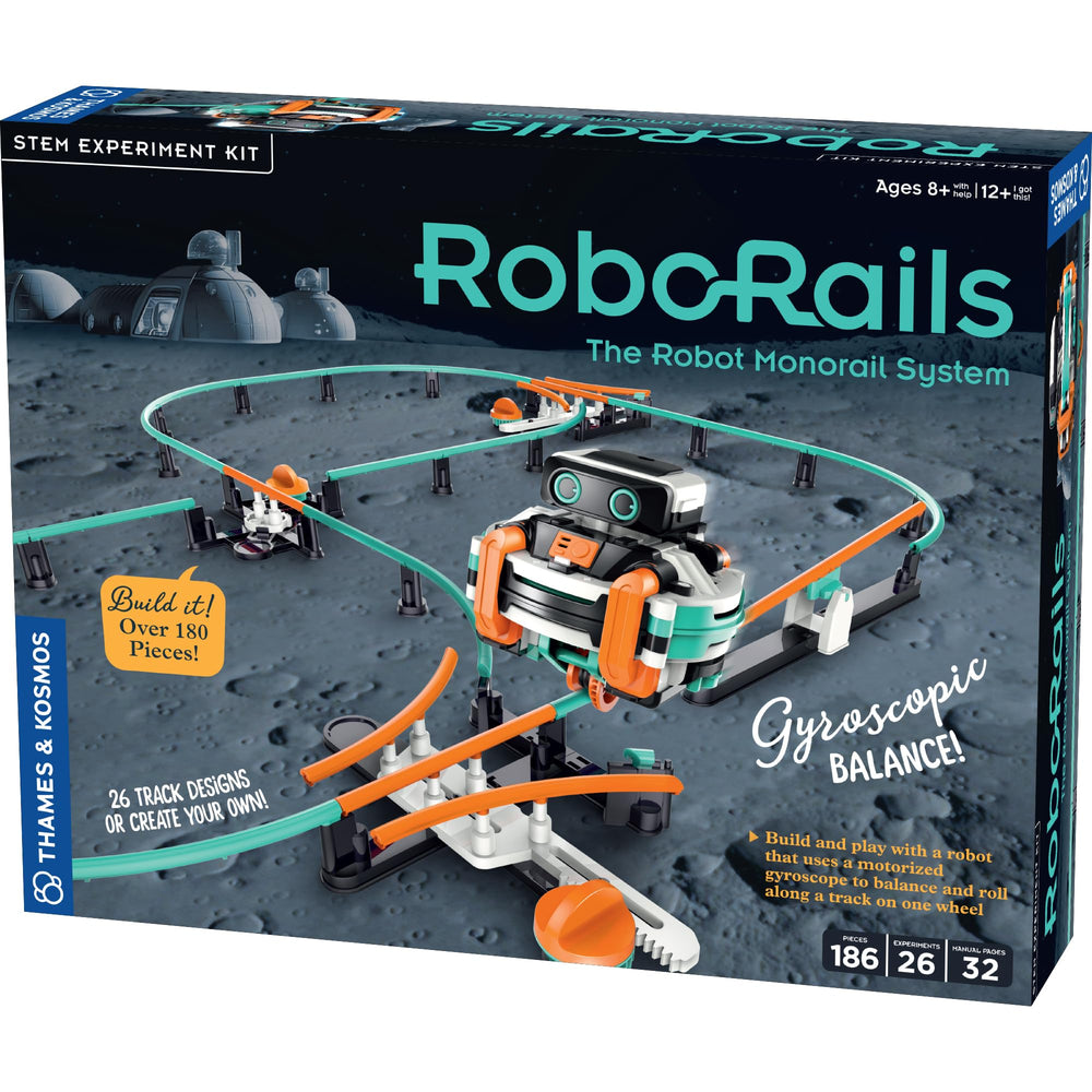 Thames and Kosmos RoboRails monorail one-wheel in action for stable gliding.