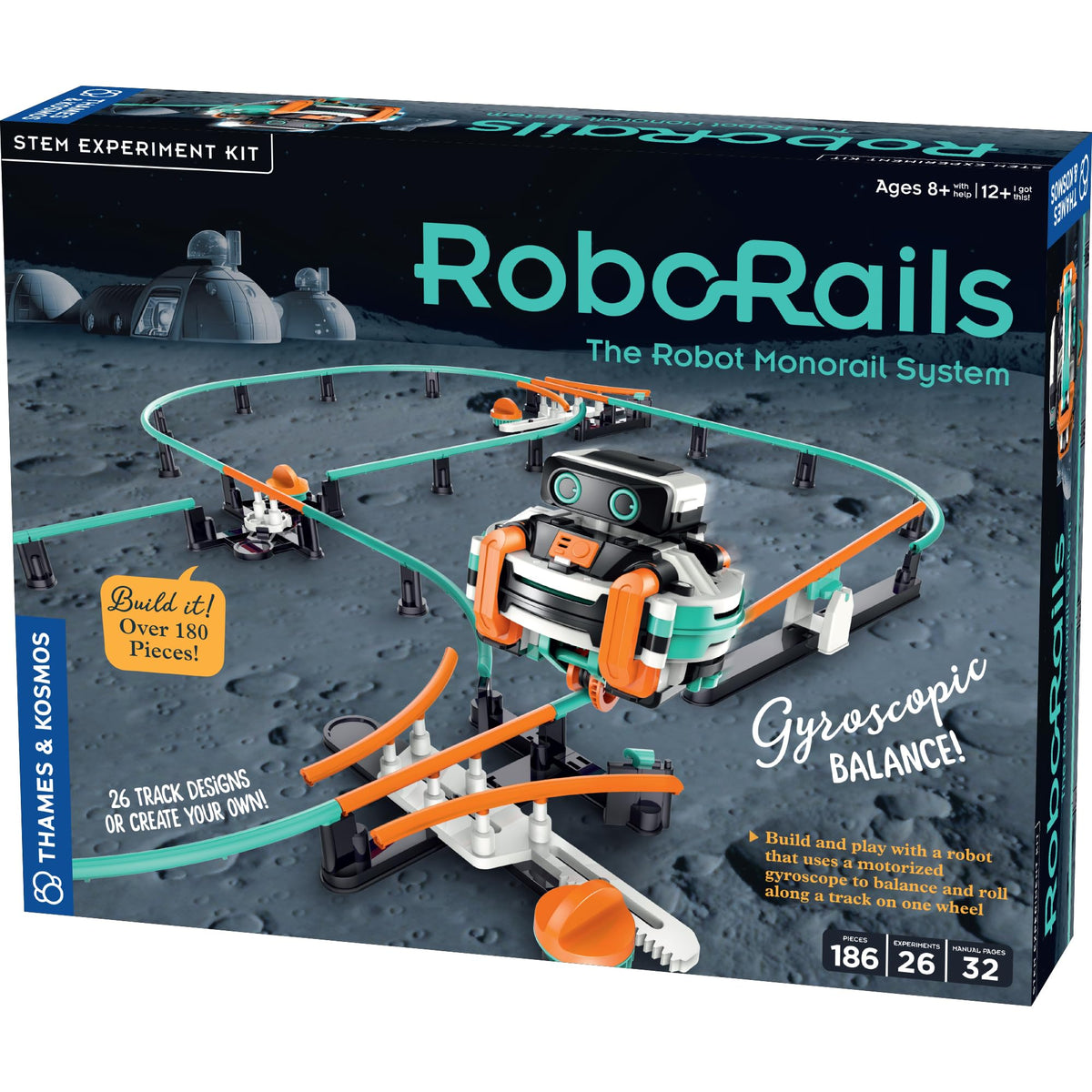 Thames and Kosmos RoboRails monorail one-wheel in action for stable gliding.
