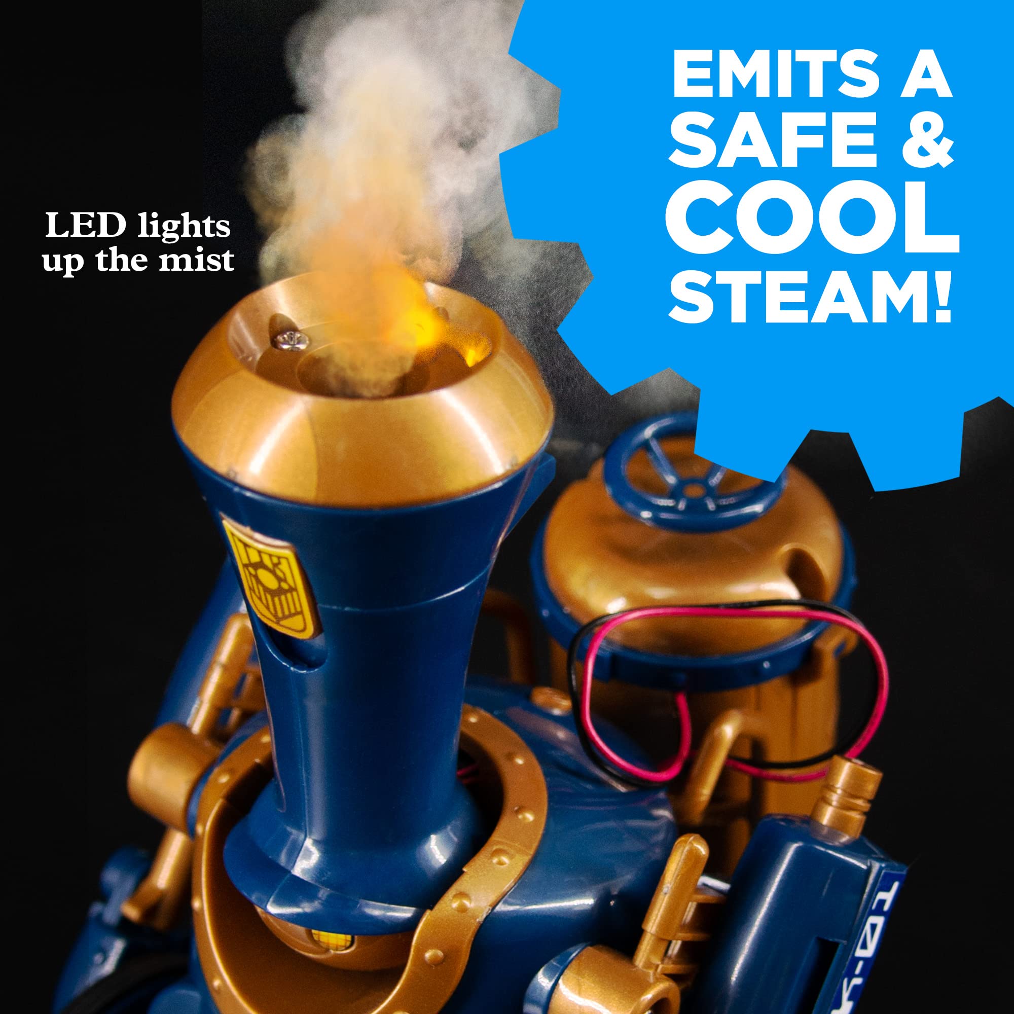 Thames & Kosmos TrainBots LED light enhances the steam display at night.