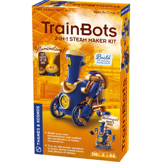 Thames & Kosmos TrainBots rolling train with steam effect for visual STEM play.