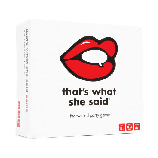 That's What She Said game box front, ready for party display and setup