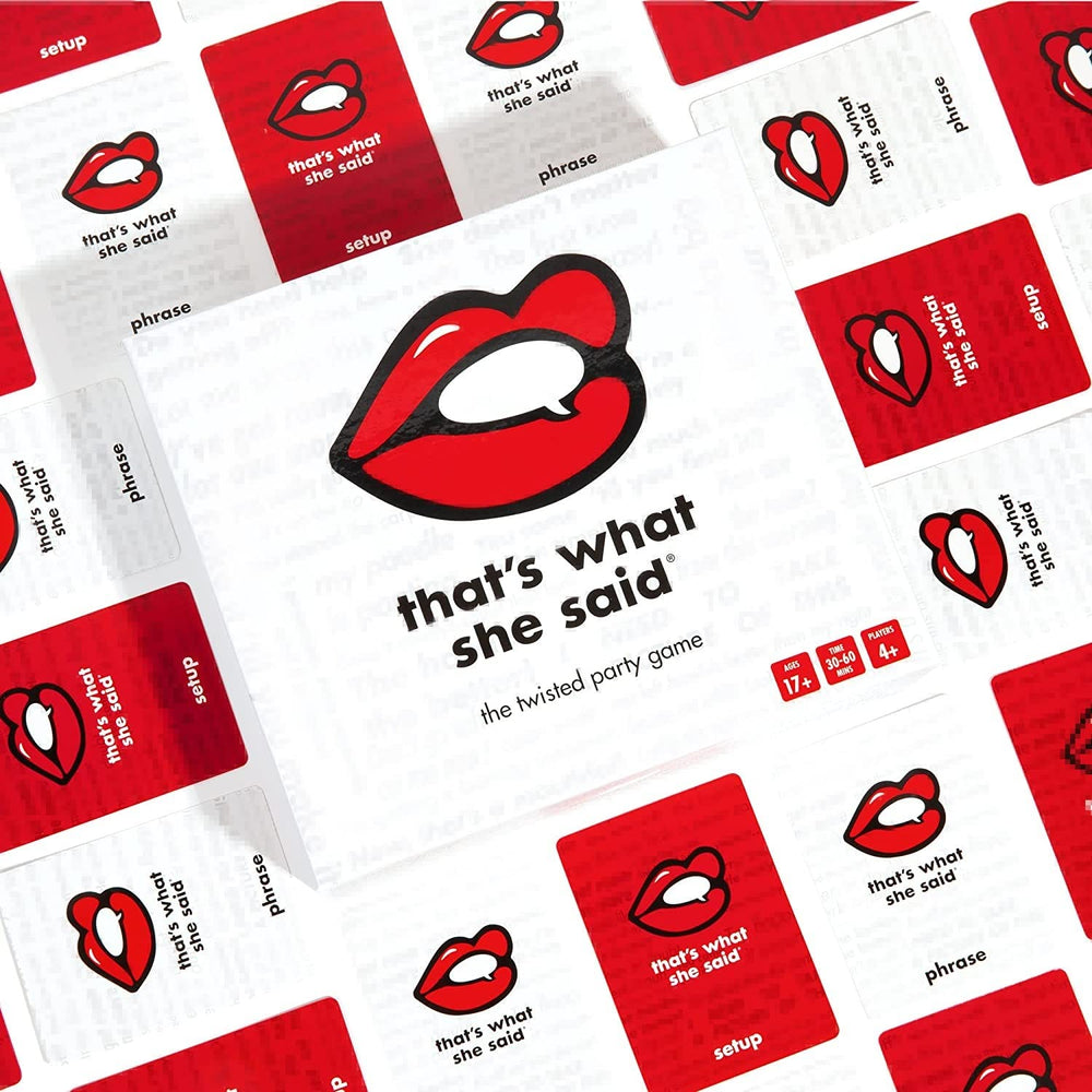 Red setup card visible in That's What She Said game for fast rounds