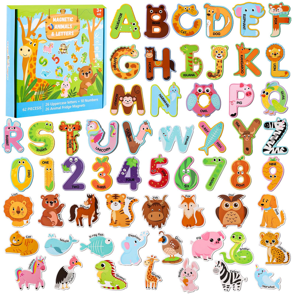 Thboxes 52PCS animal magnets on fridge promote animal-name recognition.