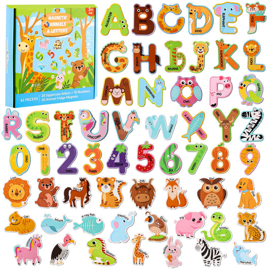 Thboxes 52PCS animal magnets on fridge promote animal-name recognition.