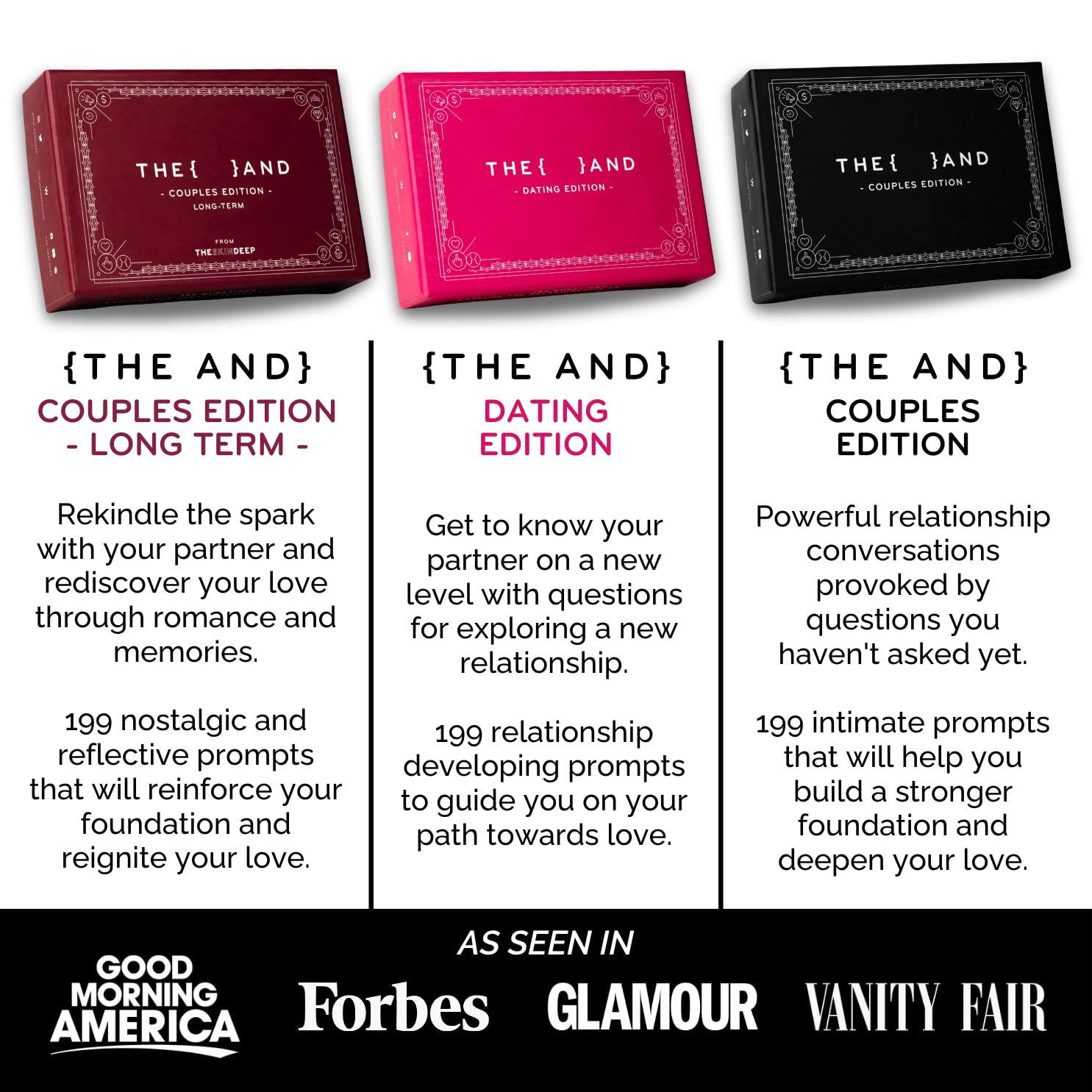 THE AND Long Term Couples Edition gift box inside highlights thoughtful relationship prompts