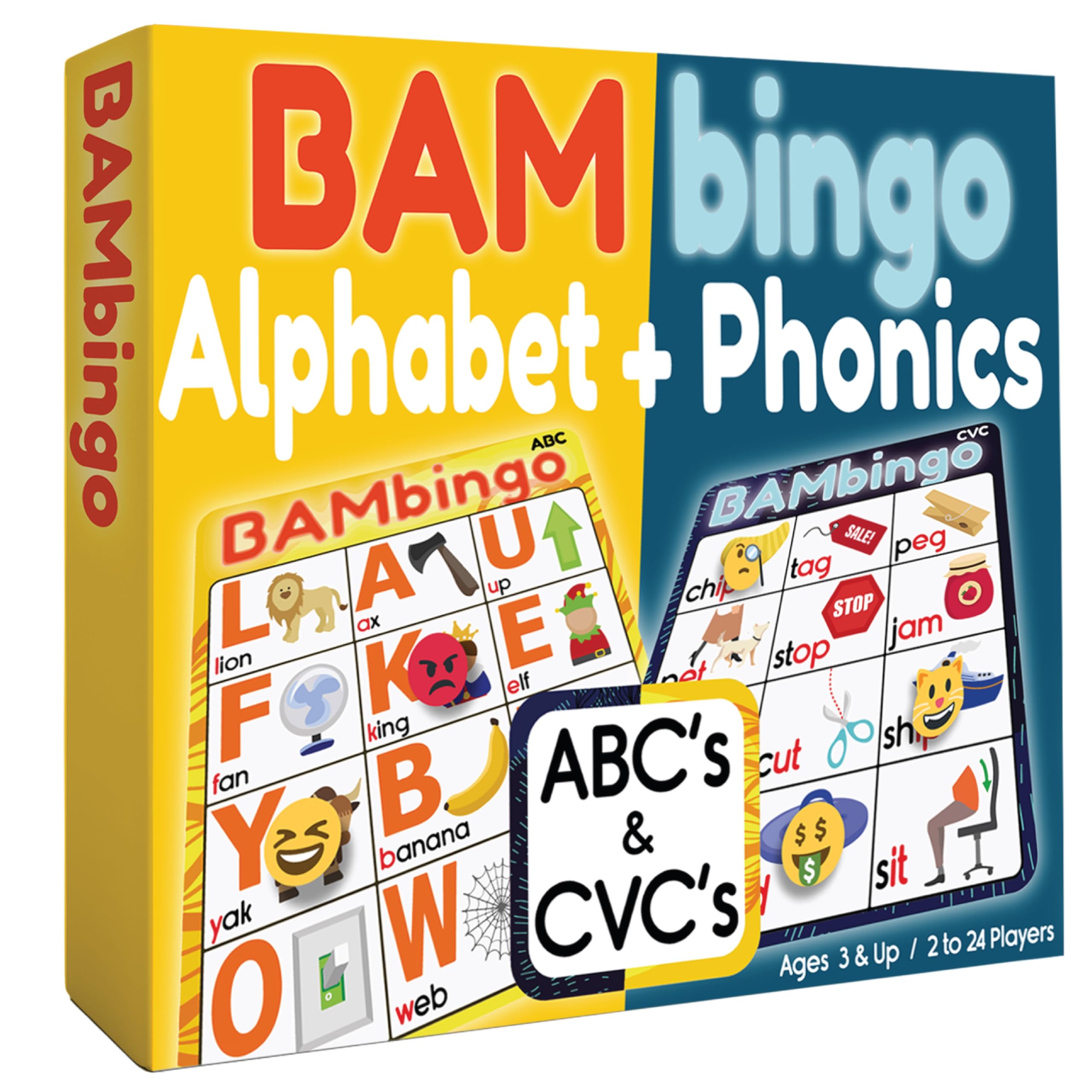 The Bambino Tree Alphabet Phonics Bingo cards improve letter recognition with colorful images.