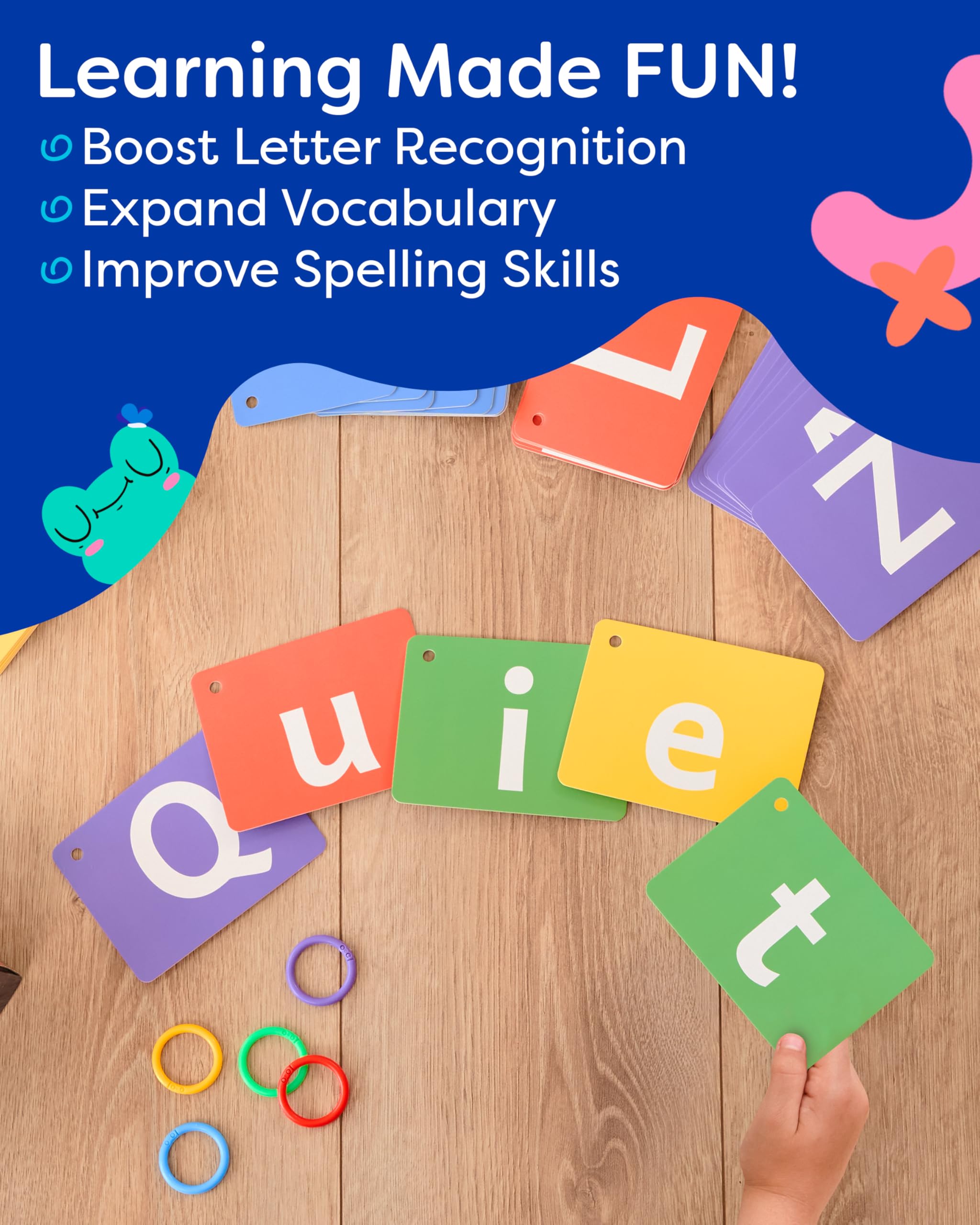 The Bambino Tree uppercase-lowercase cards facilitate letter matching and word building