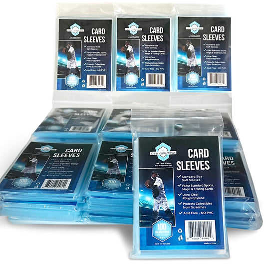 The Clear Collectible penny sleeves pack view with crystal-clear protection for trading cards.
