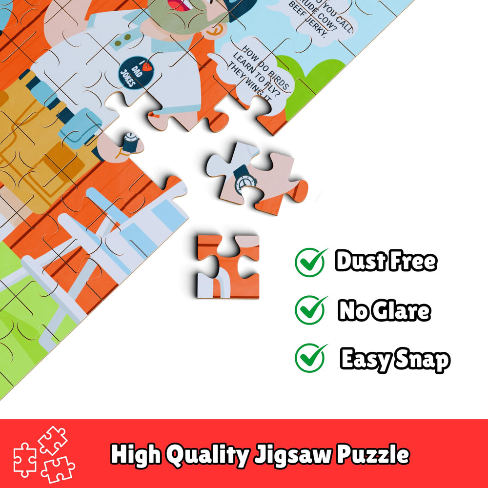 The Dad Joke 3000 assembled puzzle invites collaborative fun and quick completion.