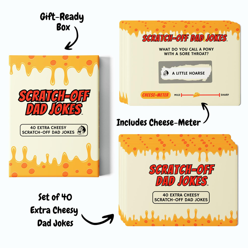 The Dad Joke 3000 close-up features scratch-off panels for instant punchlines.