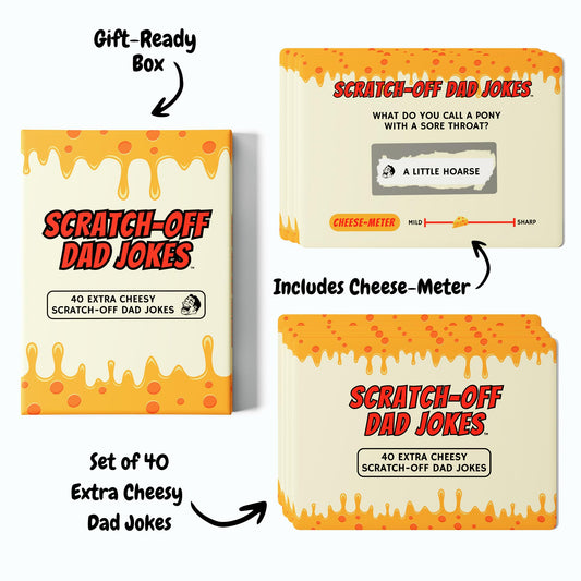 The Dad Joke 3000 close-up features scratch-off panels for instant punchlines.