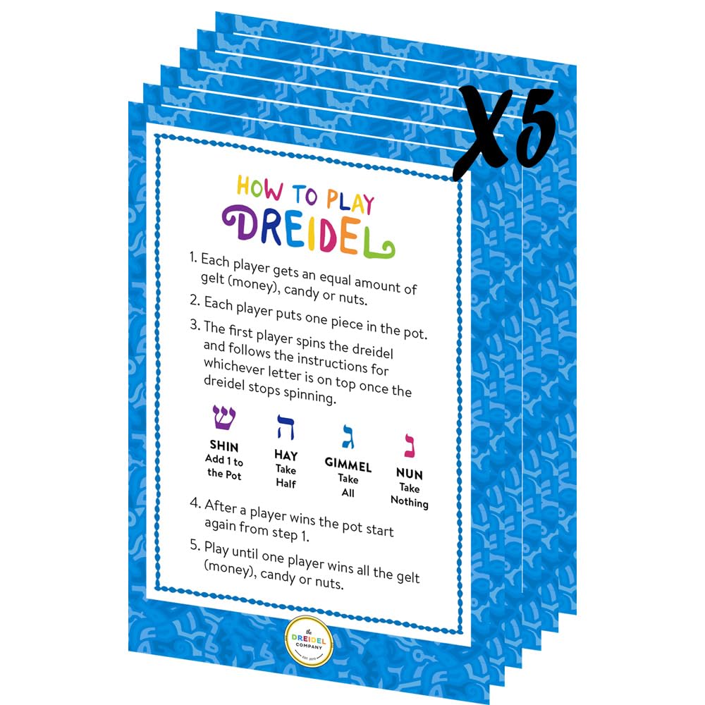The Dreidel Company instruction cards accompany the set to guide play