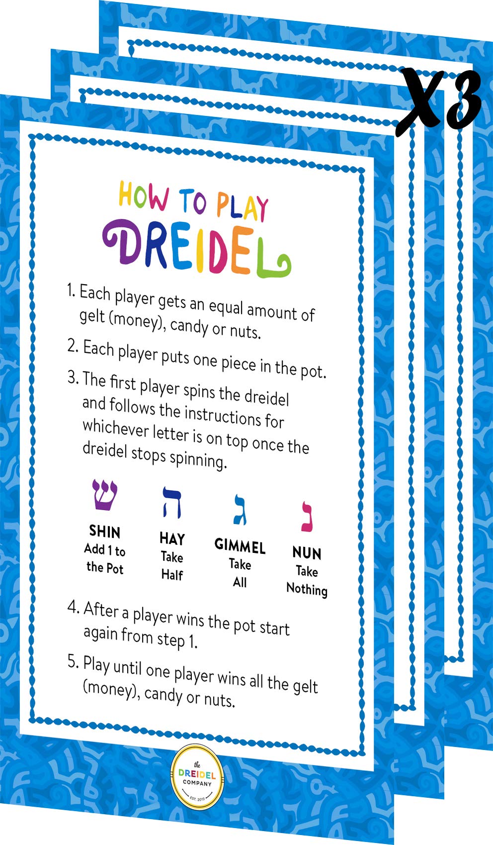 The Dreidel Company Hanukkah party-favor dreidels arranged as festive decor.