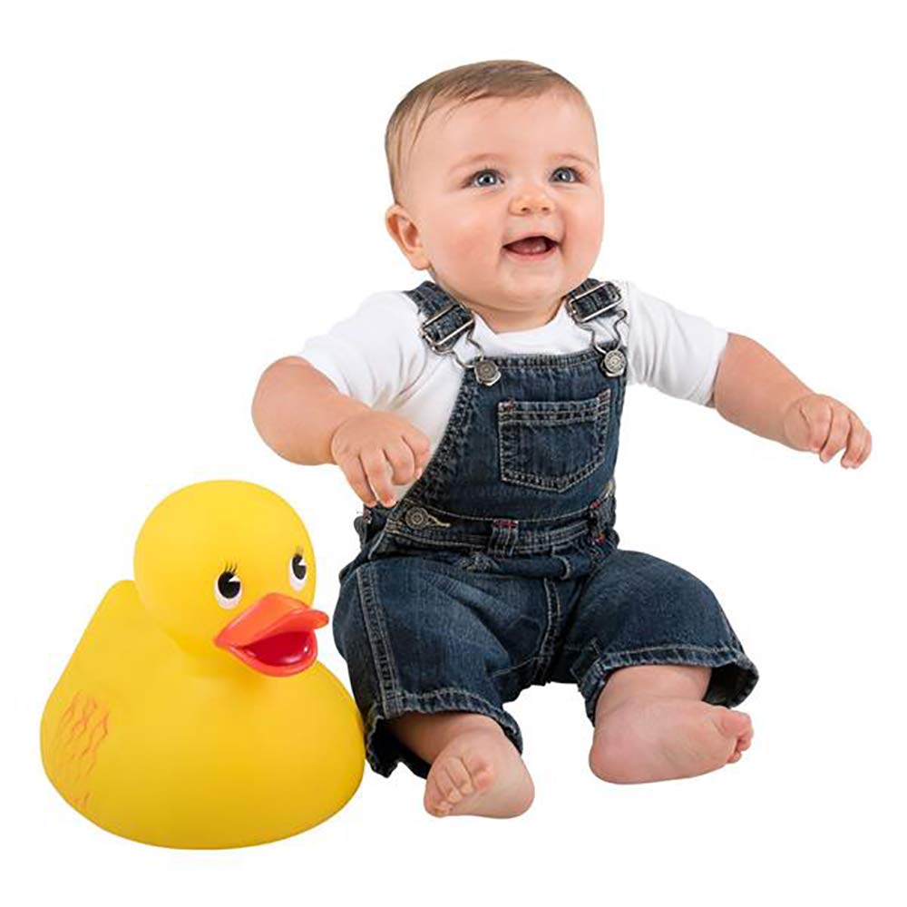 The Dreidel Company jumbo rubber ducky decor display brings whimsy to a room with sunny vibes.