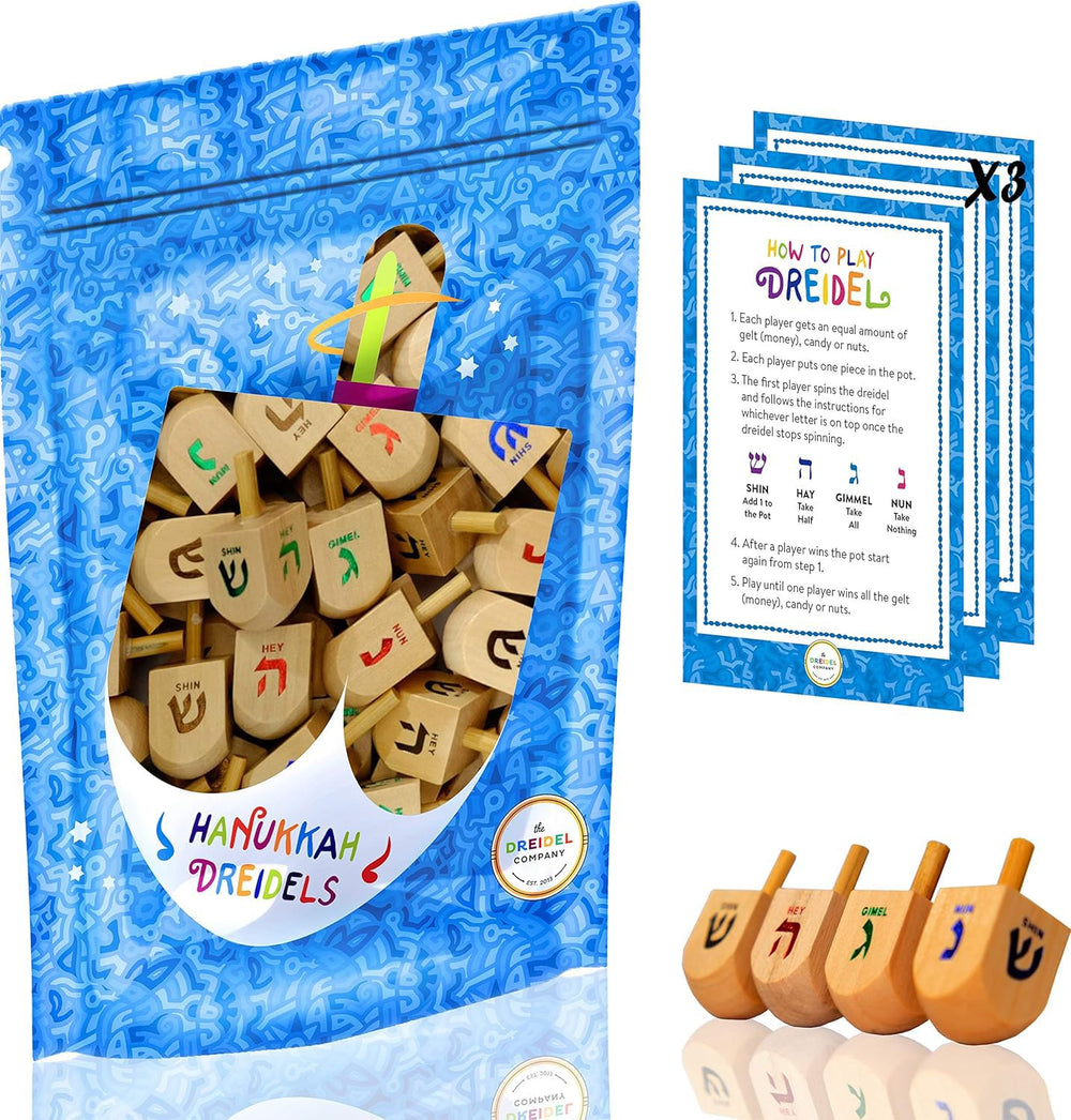 The Dreidel Company natural wood dreidel with foil letters for Hanukkah
