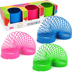 The Dreidel Company neon plastic coil spring toy with vibrant colors for playful action.