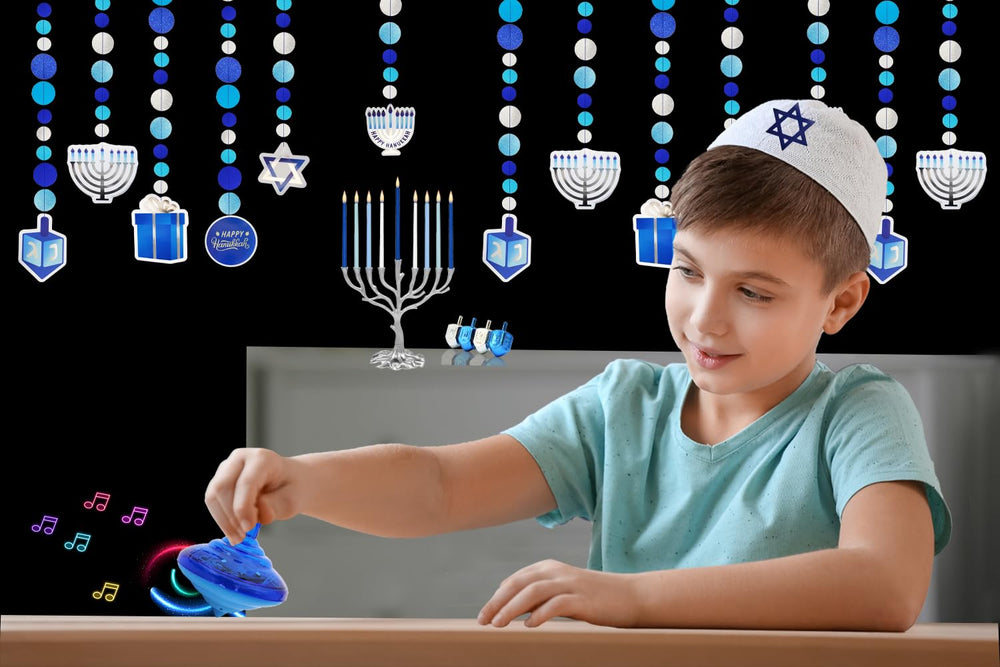 The Dreidel Company spinning dreidel with music enhances family game night.