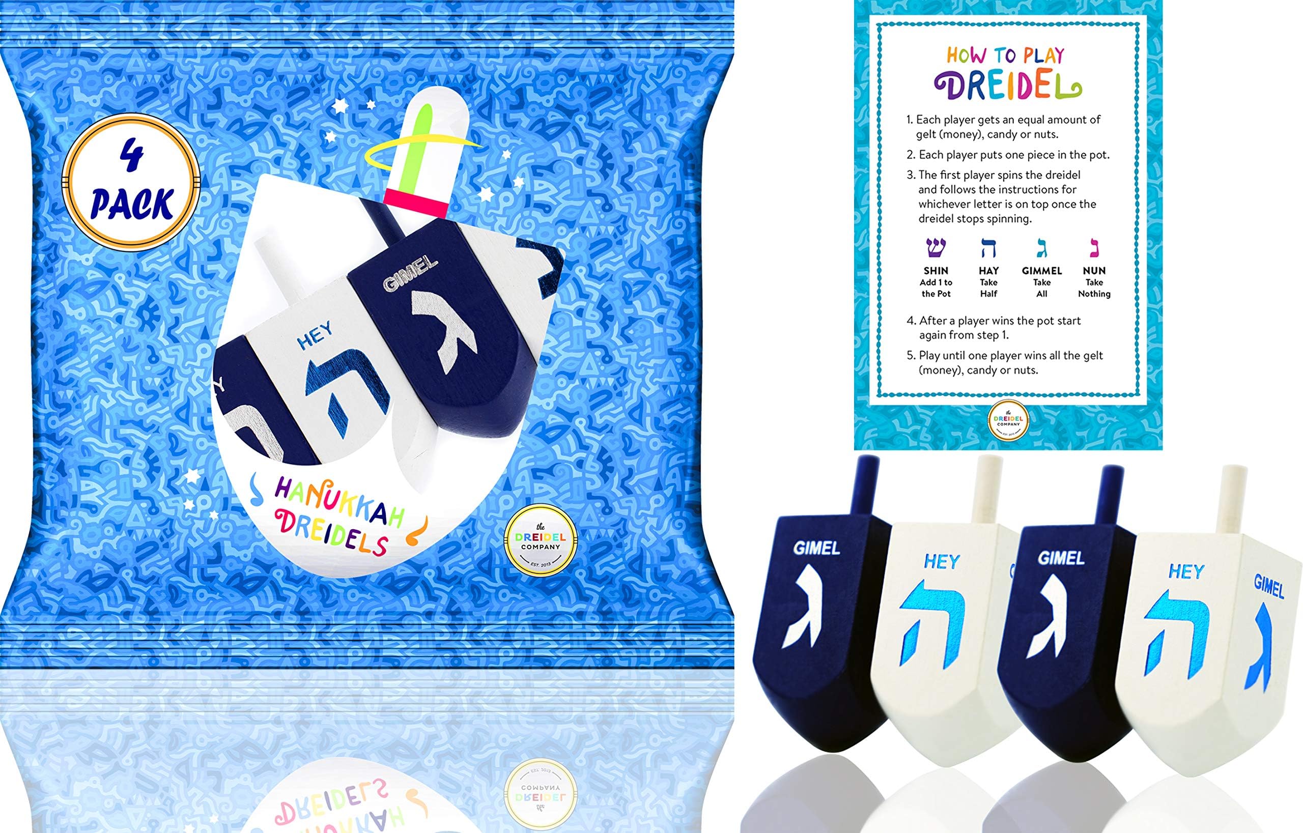 The Dreidel Company XL dreidel blue and white, side view