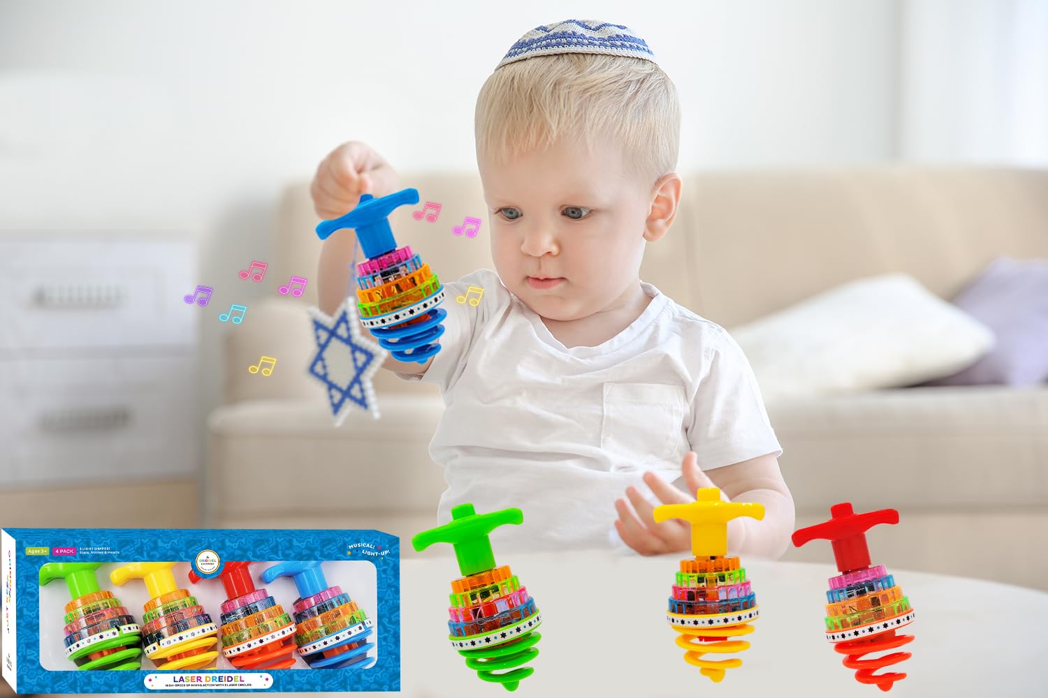 The Dreidel Company yellow light-up dreidel spinning brightens gatherings.