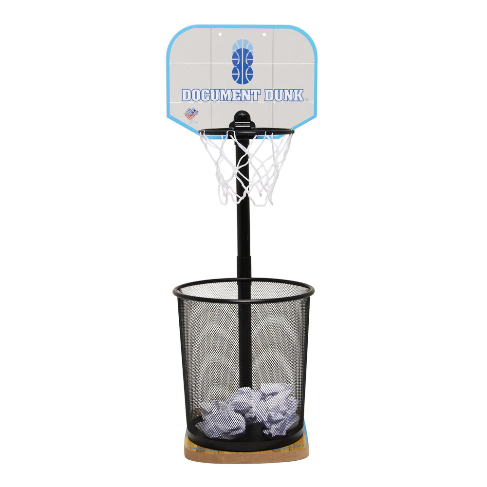 The Dunk Collection Document Dunk base mounted on a trash can for quick office games.