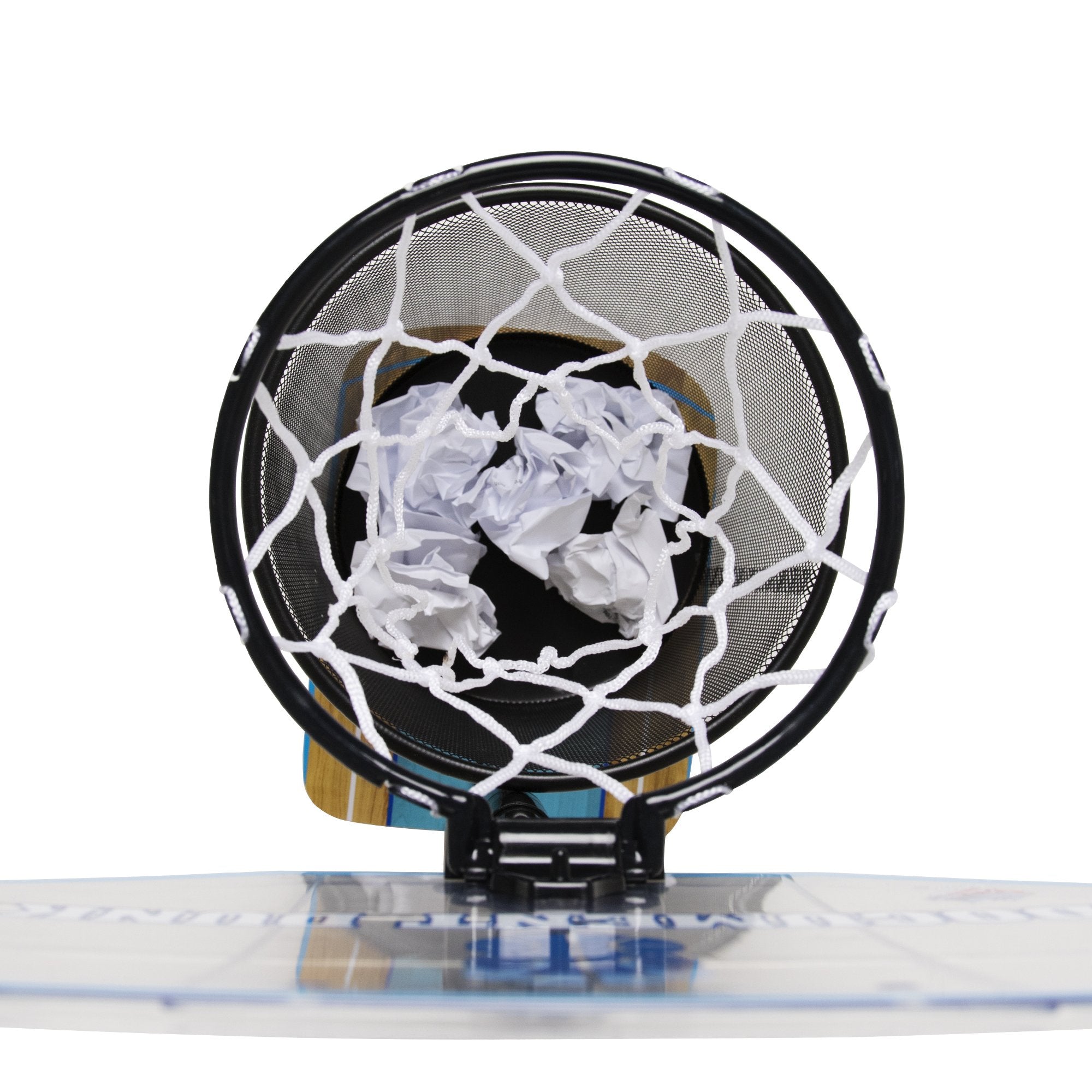 Trash can hoop from The Dunk Collection supports team breaks and social interaction.