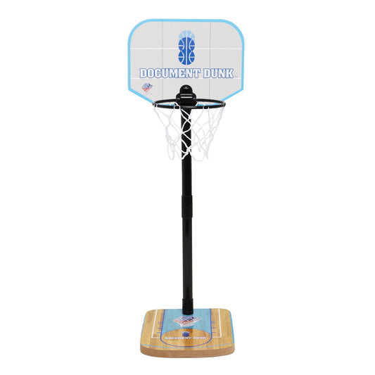 Document Dunk rim attached to a trash can demonstrates sturdy construction for daily use.