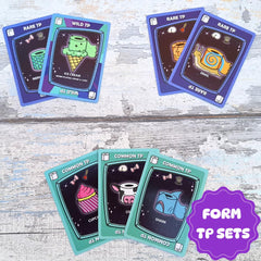 The Dusty Tophat Booties Space Edition play area showing players around a table.