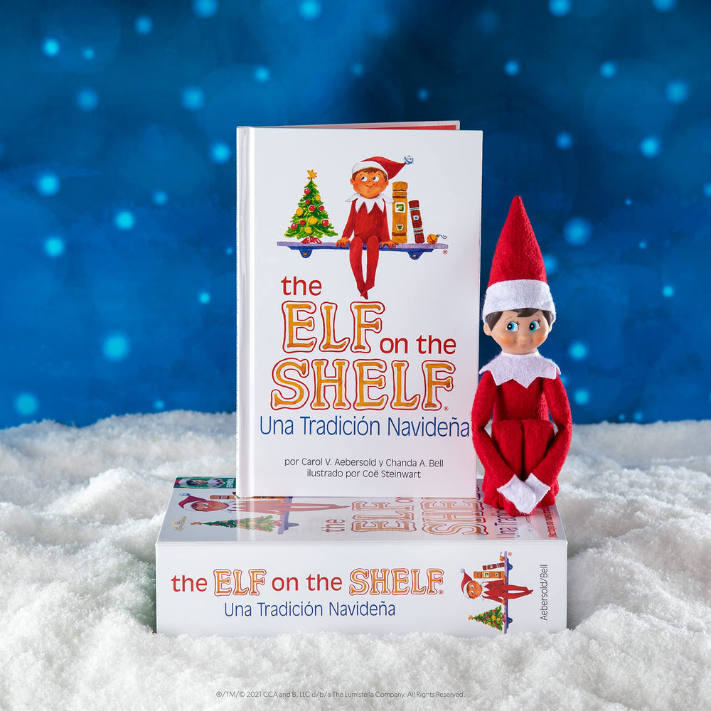 Box-set with elf and Spanish-language book for family holiday rituals.