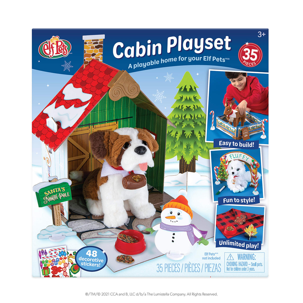 The Elf on the Shelf Cabin Playset front view creating a cheerful, inviting pet corner.
