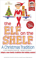 The Elf on the Shelf light-skinned girl scout elf sits beside a book, inviting imaginative bedtime moments.