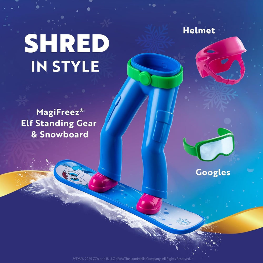 The Elf on the Shelf MagiFreez snowboard action pose boosts storytelling.