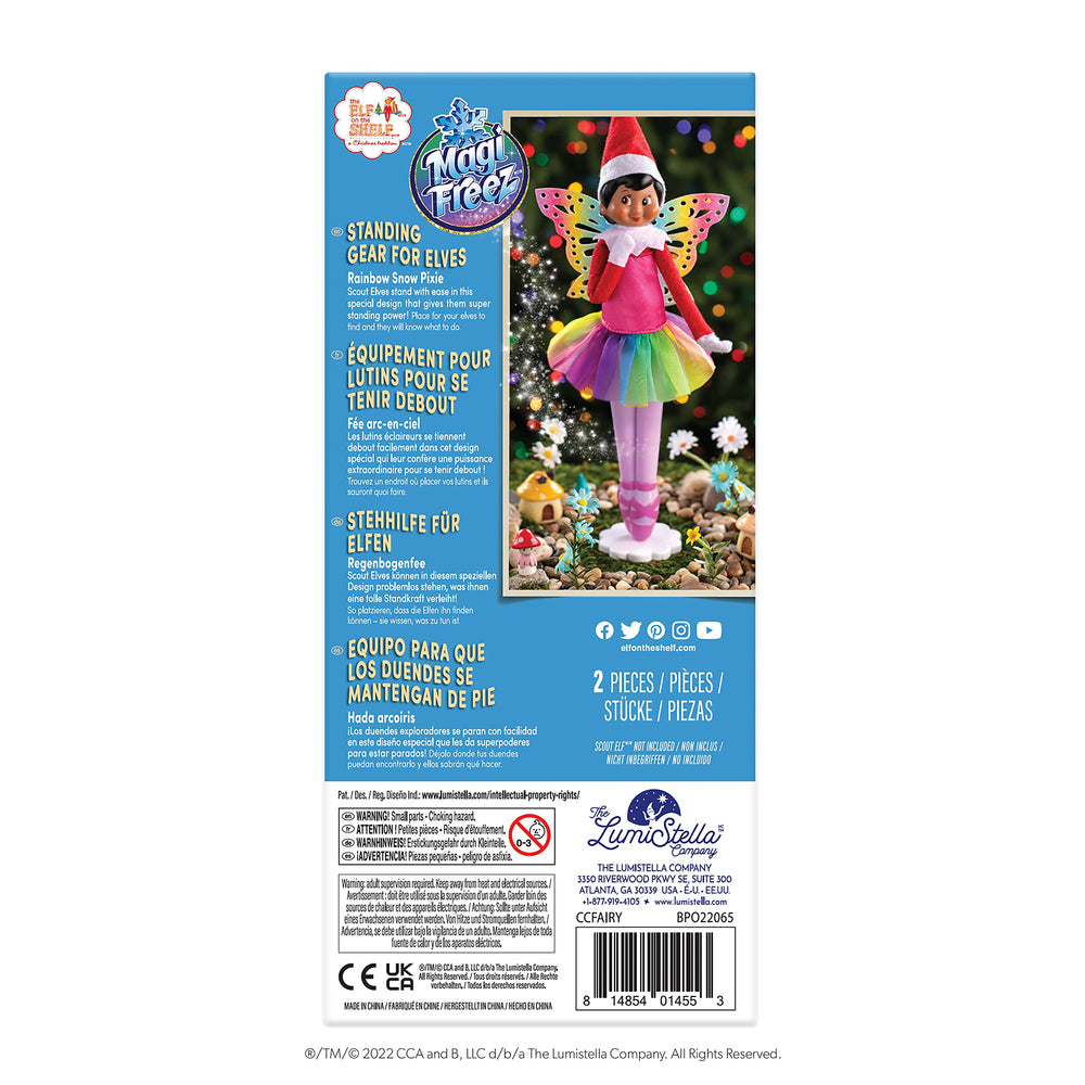 The Elf on the Shelf MagiFreez Rainbow Snow Pixie packaging display helps unbox-ready charm.