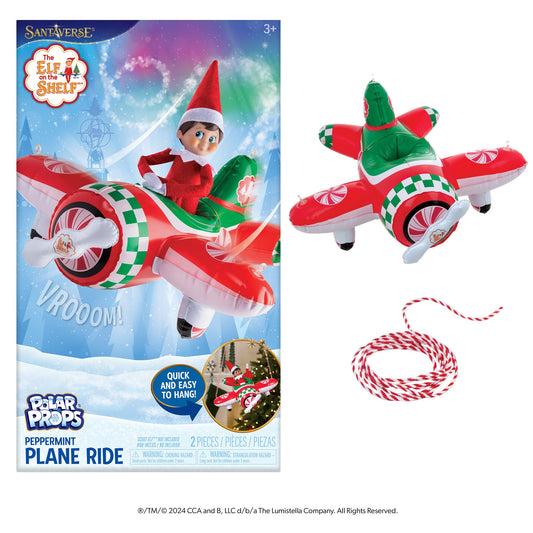 The Elf on the Shelf Polar Props Peppermint Plane inflatable plane for festive elf adventures.