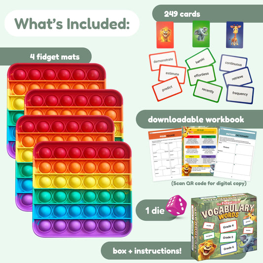 The Fidget Game grade 4 cards to expand fourth grade vocabulary and comprehension.