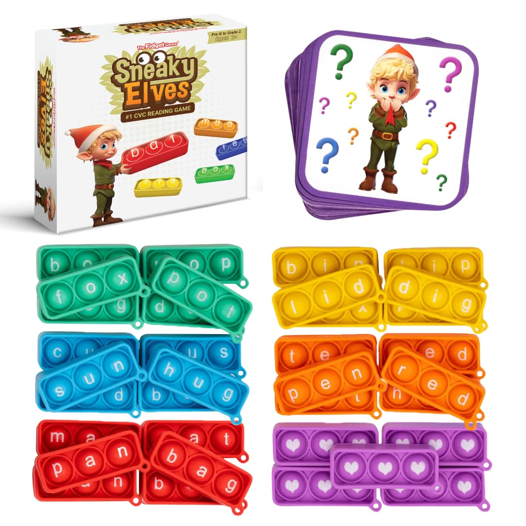 The Fidget Game Sneaky Elves CVC cards help kids blend sounds and decode words.