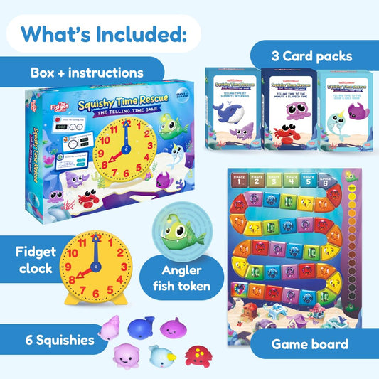 The Fidget Game Squishy Time Rescue hands-on fidget clock enhances focus during math centers