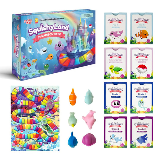 The Fidget Game SquishyLand Rainbow Reef board game scene enhances early literacy and family fun.