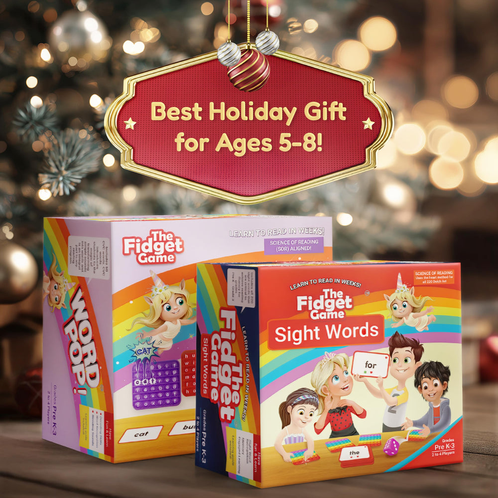 The Fidget Game pop dice encourage active sight word learning.