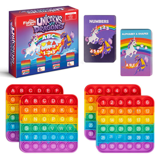 The Fidget Game Unicorns vs Dragons battle board promotes active learning and early literacy engagement.