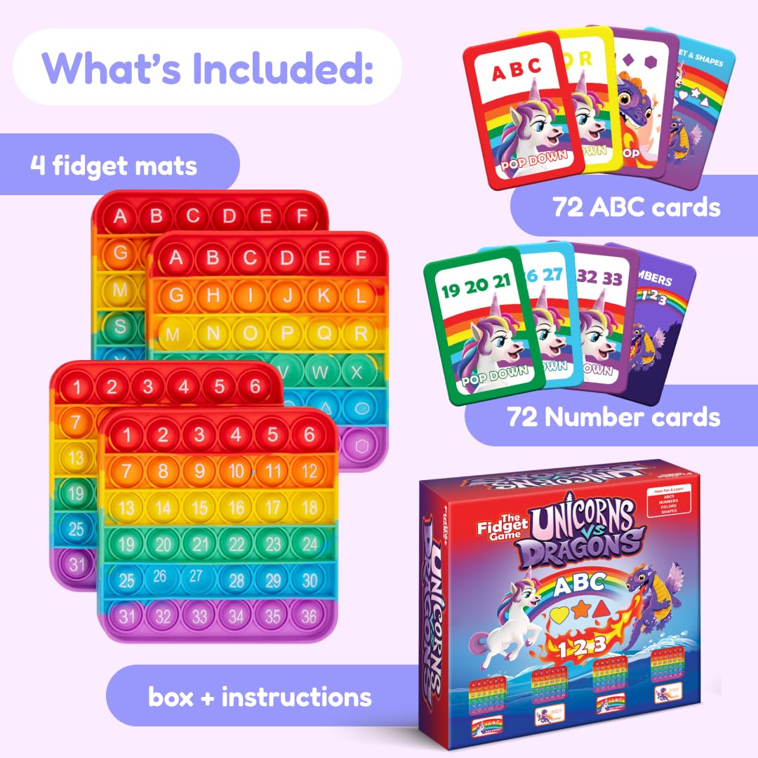 The Fidget Game Unicorns vs Dragons colors palette supports color recognition during play.