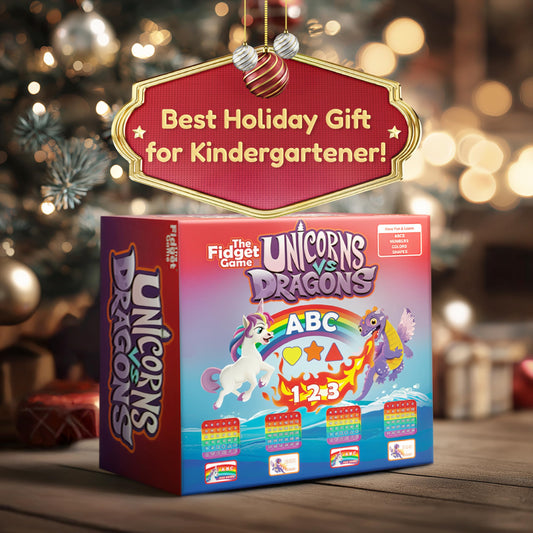 The Fidget Game Unicorns vs Dragons letter cards help kids practice alphabet skills.