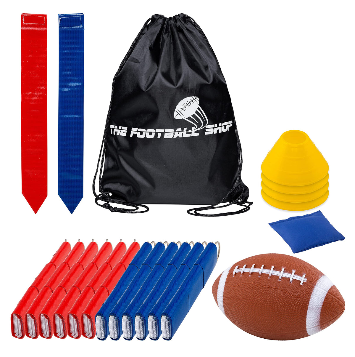 The Football Shop flag football belts for 12 players with adjustable fit.