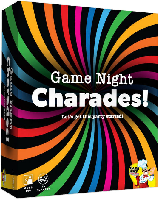 The GAME CHEF Game Night Charades Pack with cards for lively family fun.