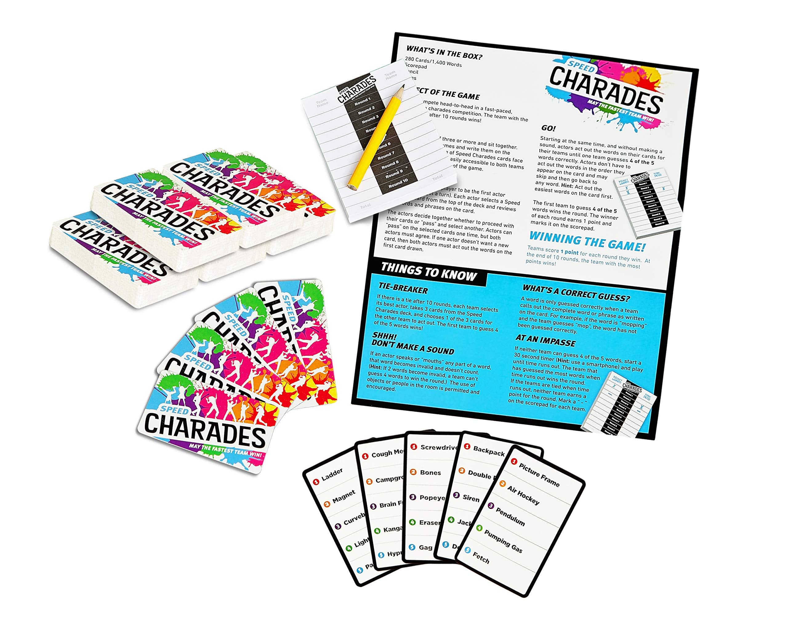 The GAME CHEF Speed Charades scorepad helps track rounds clearly for every team.