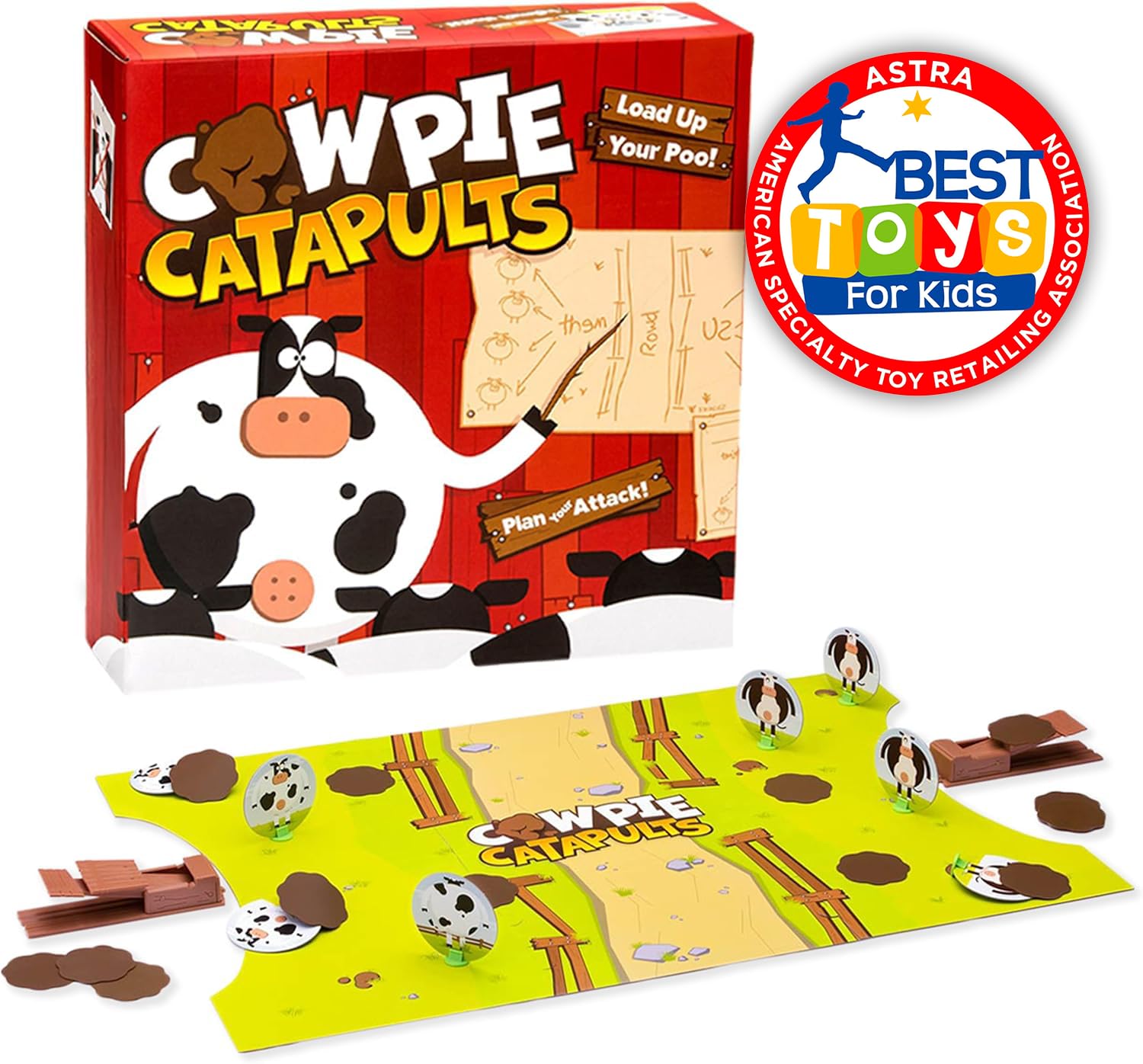 The Good Game Company Cowpie Catapults instructions and components neatly arranged for instant play.