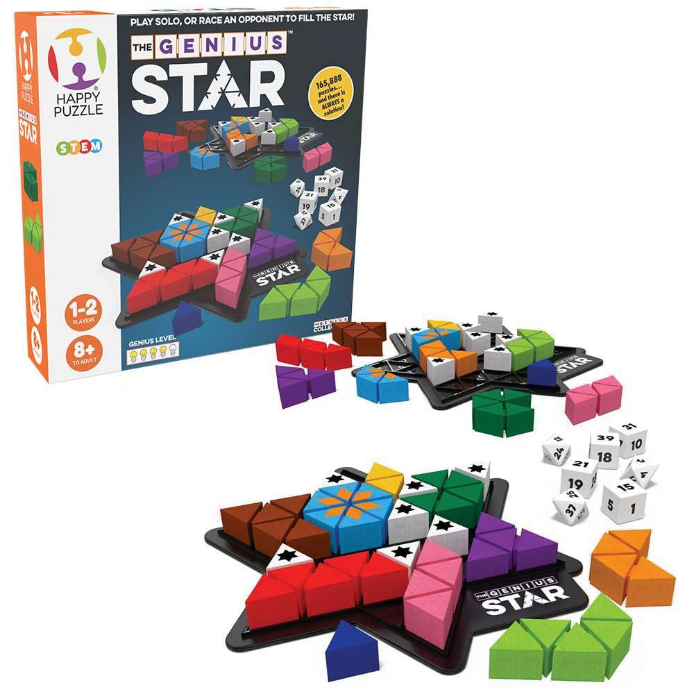 The Happy Puzzle Company Genius Star board laid out for endless brain-teasing sessions.